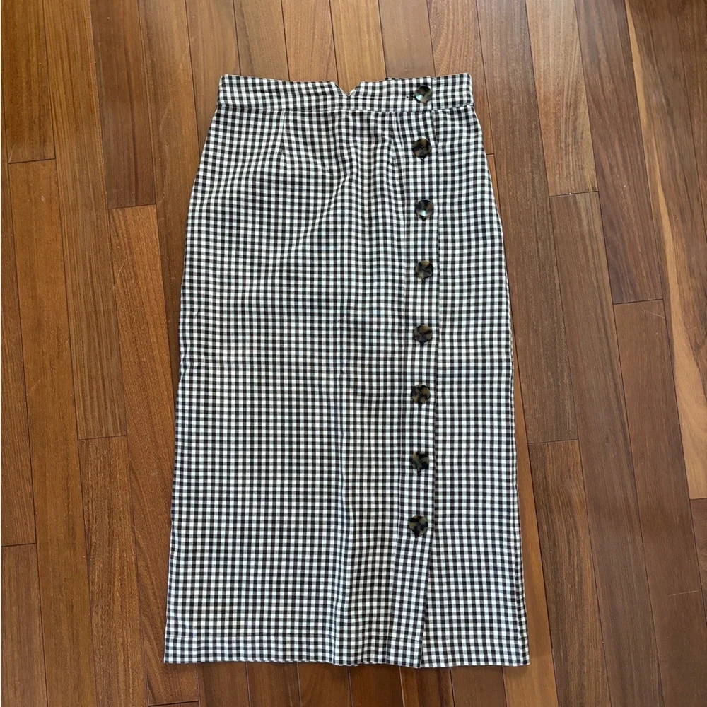 Brown Gingham Button-Down Skirt - Picture 3 of 7